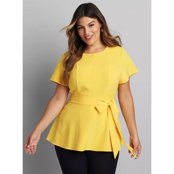 Lane Bryant Tops - NWT Lane Bryant Round Neck Lena Top Peplum Belted Waist Blouse Short Sleeve 20